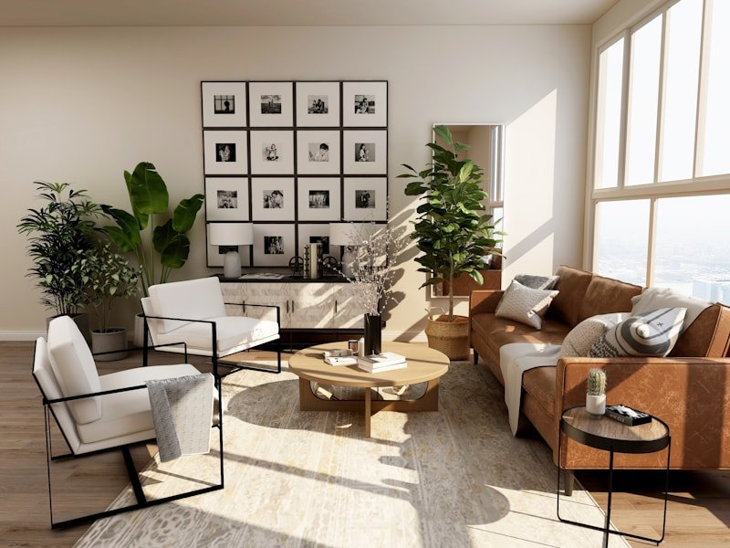 Living room with a large bay window